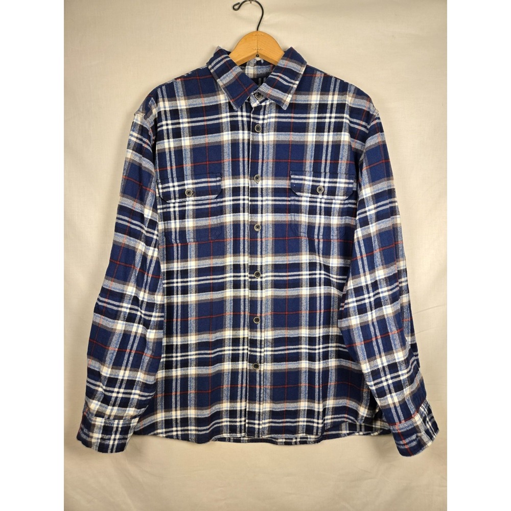 JACHS Plaid Heavy Cotton Flannel Long Sleeve Button Men's Large Blue,Red,White